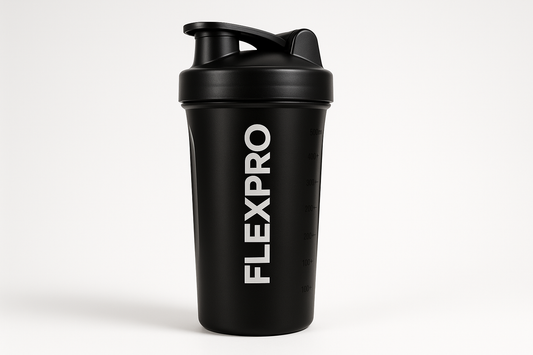 black 500ml shaker with logo of Flexpro